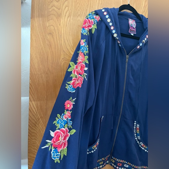 Johnny Was Blue Embroidered full zip Jacket with Nordic-Inspired Design 3X - Picture 2 of 7